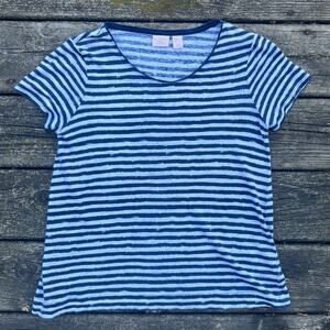 ST. TROPEZ Women's Blue‎ & White Striped 100% Linen Short Sleeve T-Shirt Size S